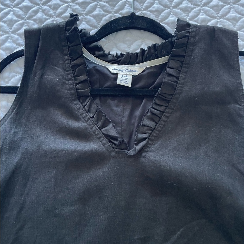 Tommy Bahama ruffle linen dress-black